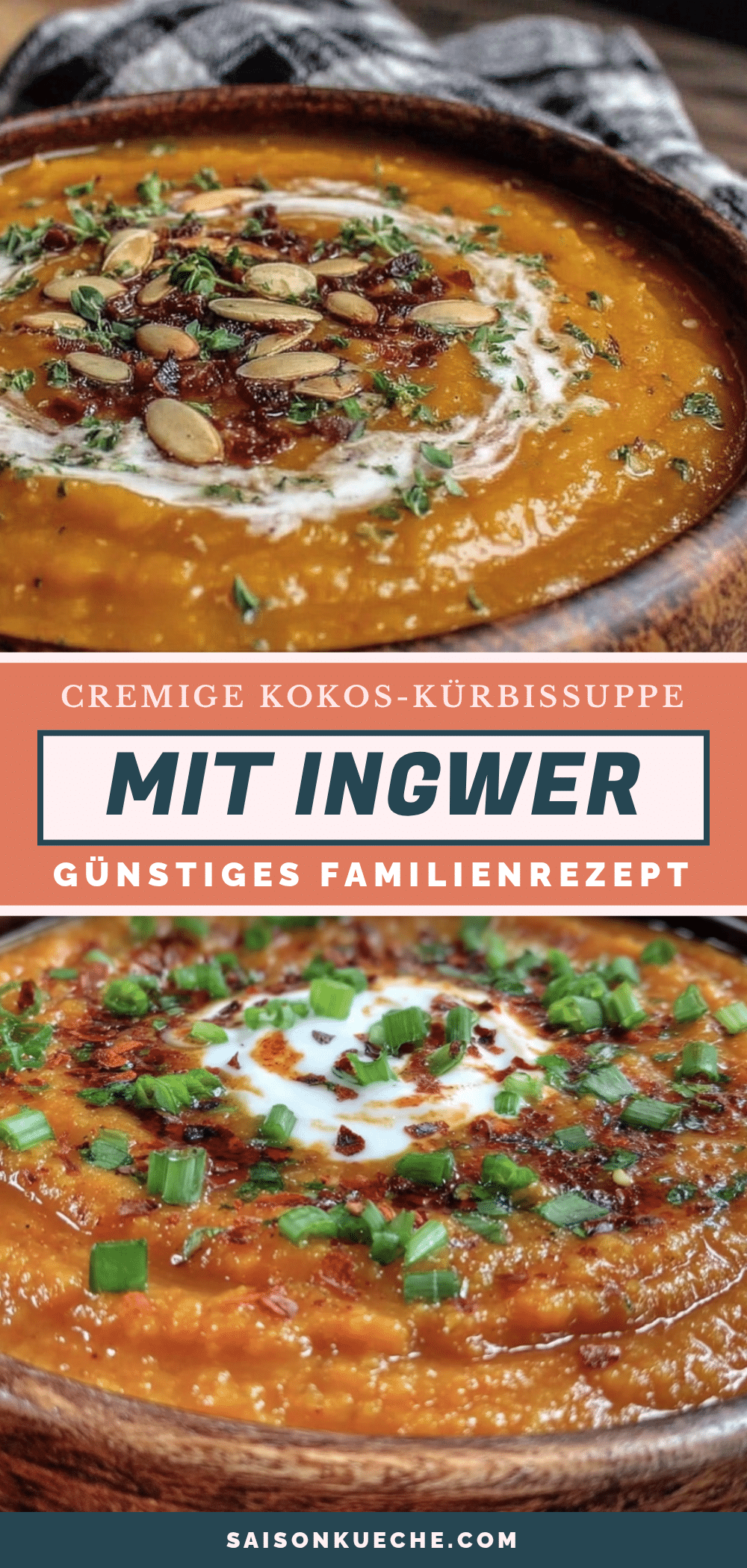 cremige Kokos-Kürbissuppe mit Ingwer recipe