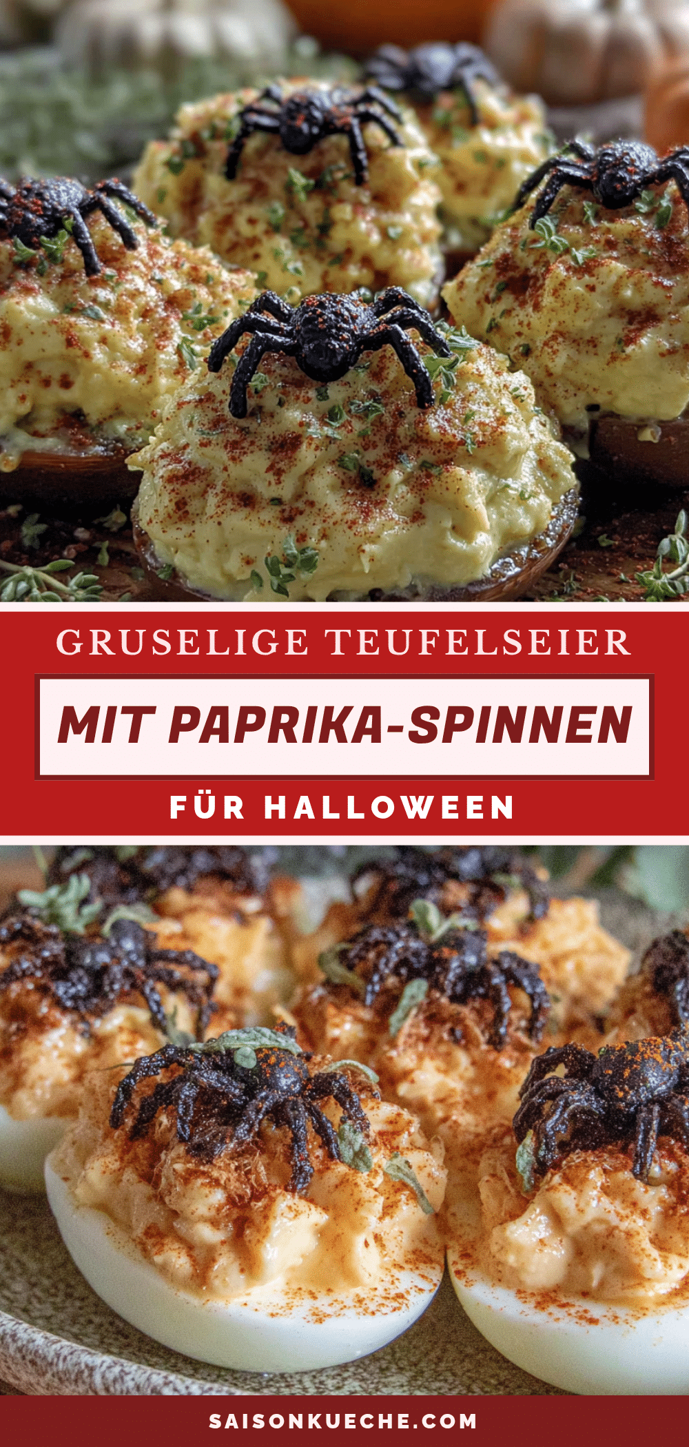 Gruselige Teufelseier mit Paprika-Spinnen recipe