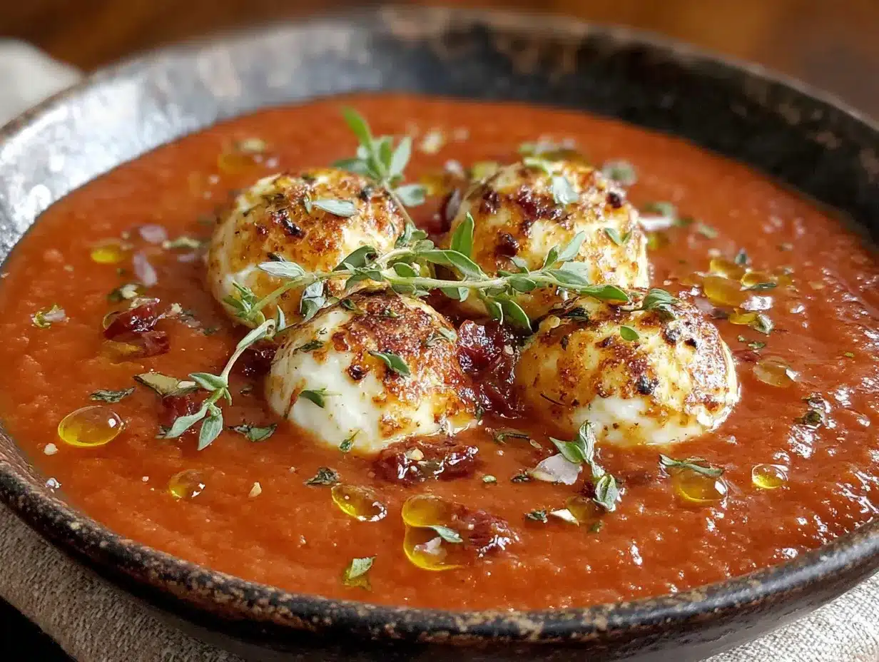 Leichte Blutrote Tomatensuppe mit Mozzarella-Geistern preparation steps