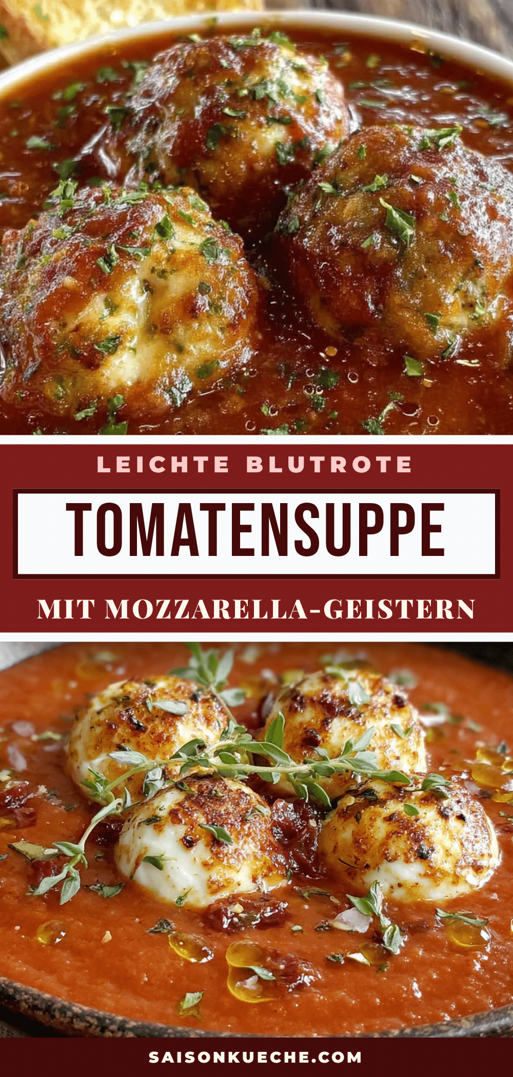Leichte Blutrote Tomatensuppe mit Mozzarella-Geistern recipe