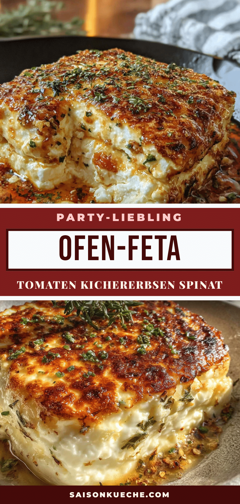 Ofen-Feta mit Tomaten Kichererbsen und Spinat recipe