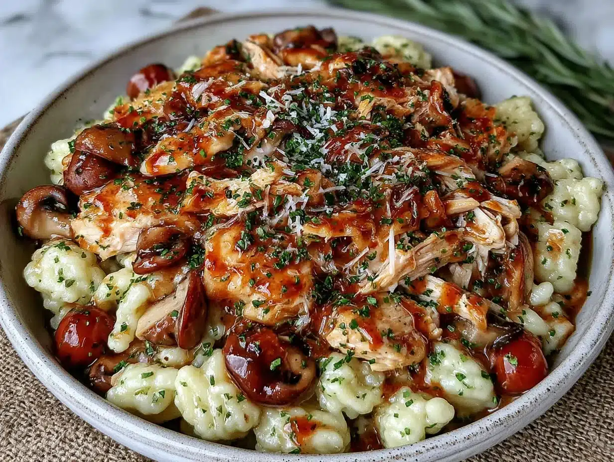 cremige Hähnchen-Pilz-Pfanne mit Spätzle preparation steps