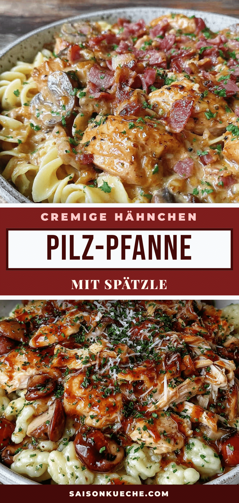 cremige Hähnchen-Pilz-Pfanne mit Spätzle recipe