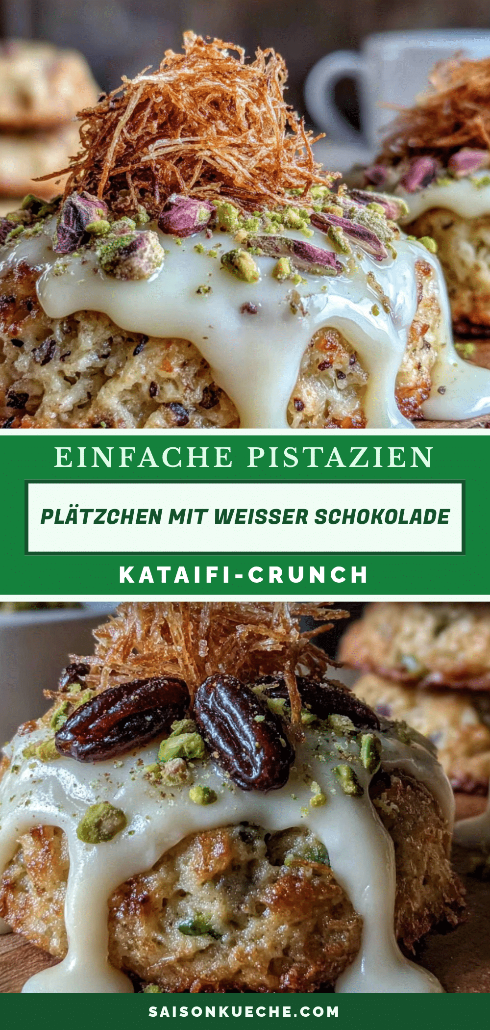 Einfache Pistazien-Plätzchen mit weißer Schokolade und Kataifi-Crunch recipe
