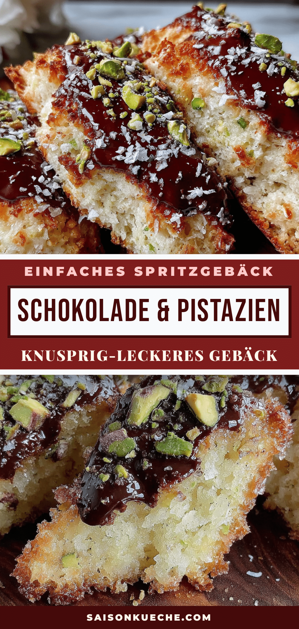Einfaches Spritzgebäck mit Zartbitterschokolade und Pistazien recipe