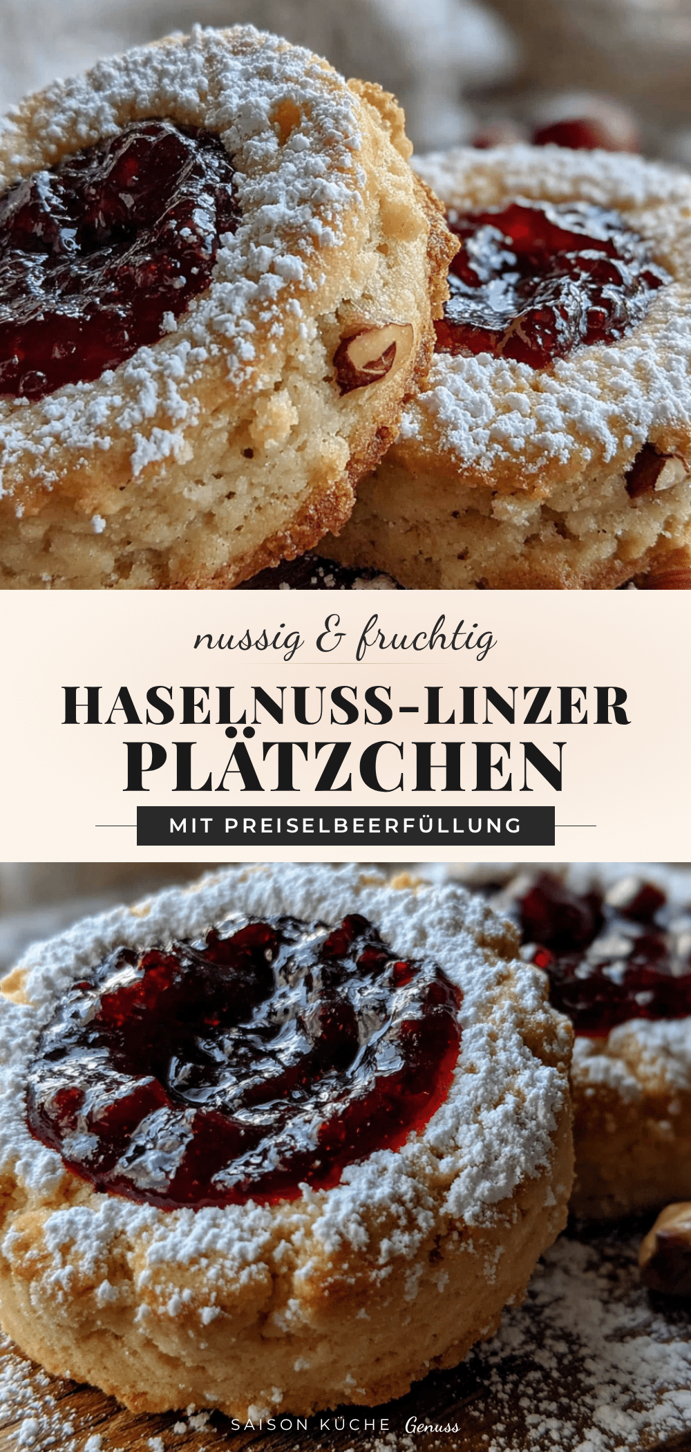 Haselnuss-Linzer Plätzchen mit Preiselbeerfüllung recipe