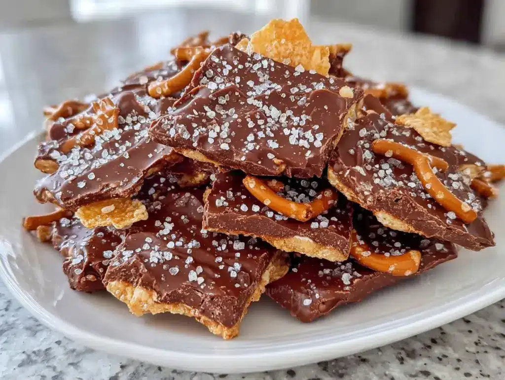 knusprige Schokocrossies mit Cornflakes und Salzbrezeln - featured image