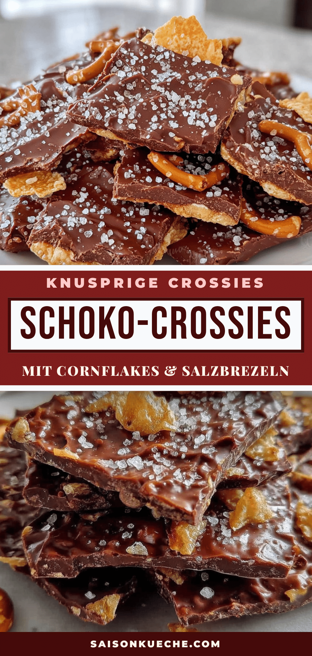knusprige Schokocrossies mit Cornflakes und Salzbrezeln recipe