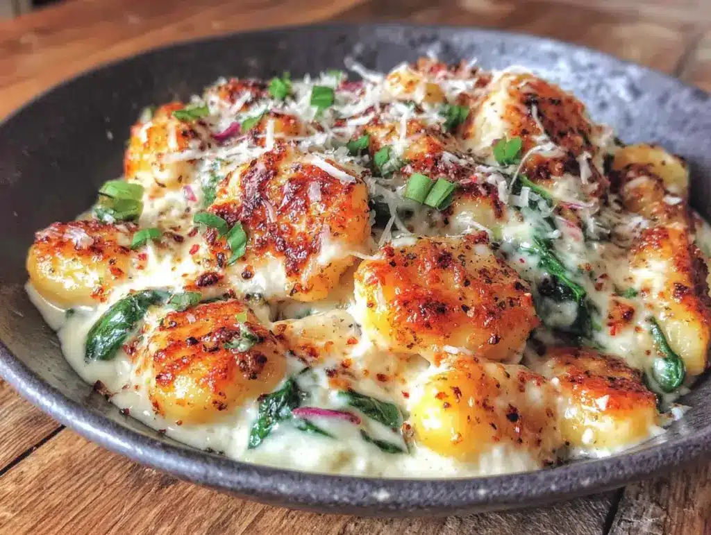 leichte Gnocchi-Pfanne mit Spinat und Gorgonzola - featured image