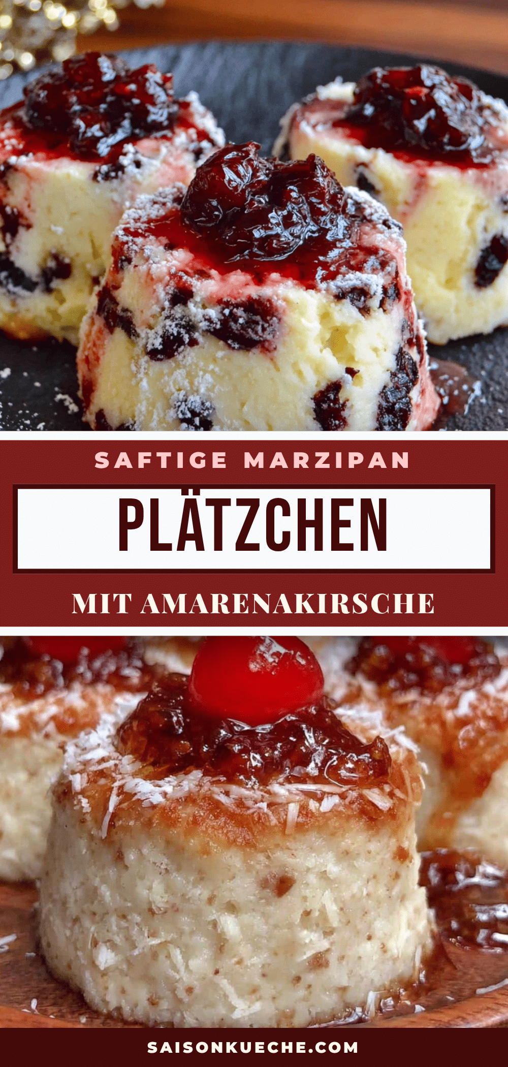 Saftige Marzipan Plätzchen mit Amarenakirsche recipe