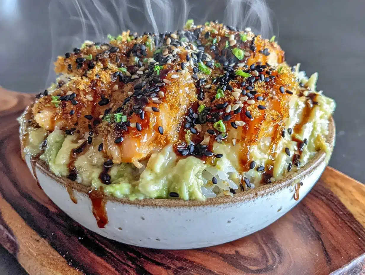 Sushi-Bake mit Lachs und Avocado preparation steps