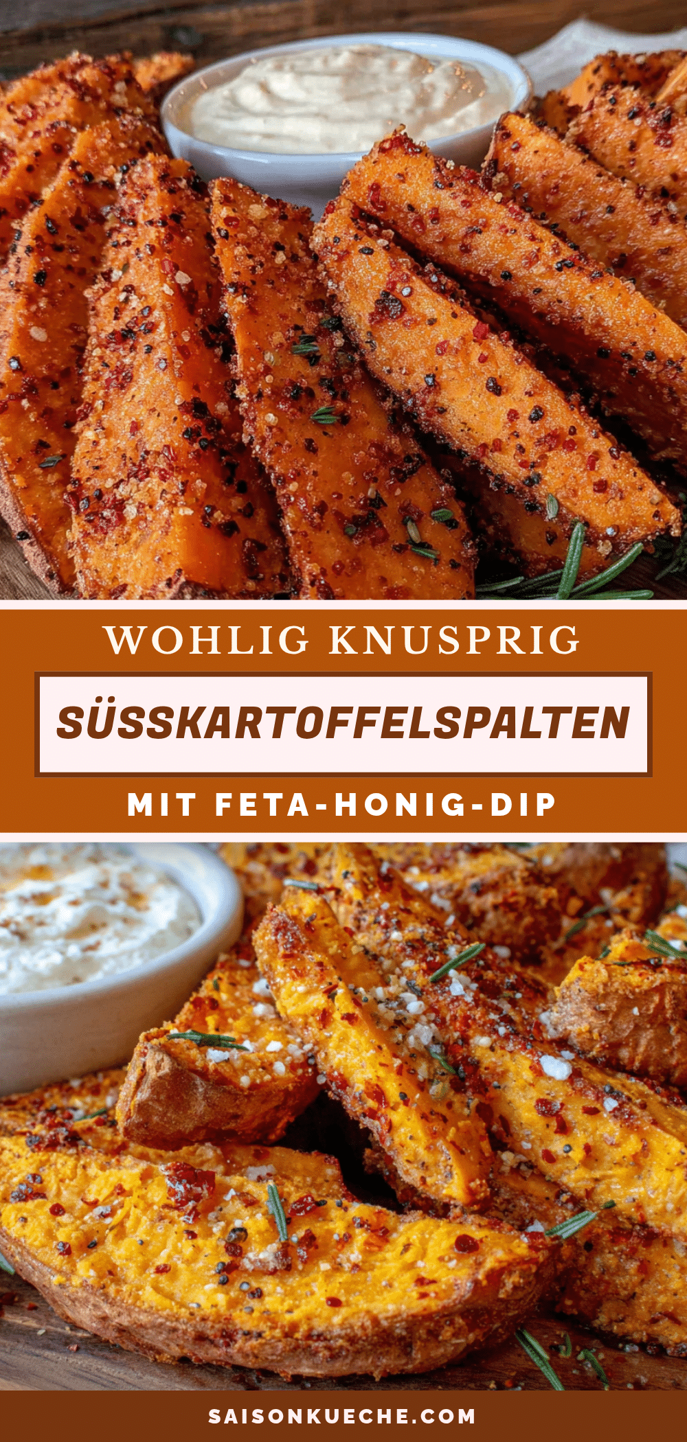 Süßkartoffelspalten mit Feta-Honig-Dip recipe